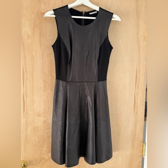 Halogen Black Sleeveless A-line Leather Mini Dress - Picture 4 of 12